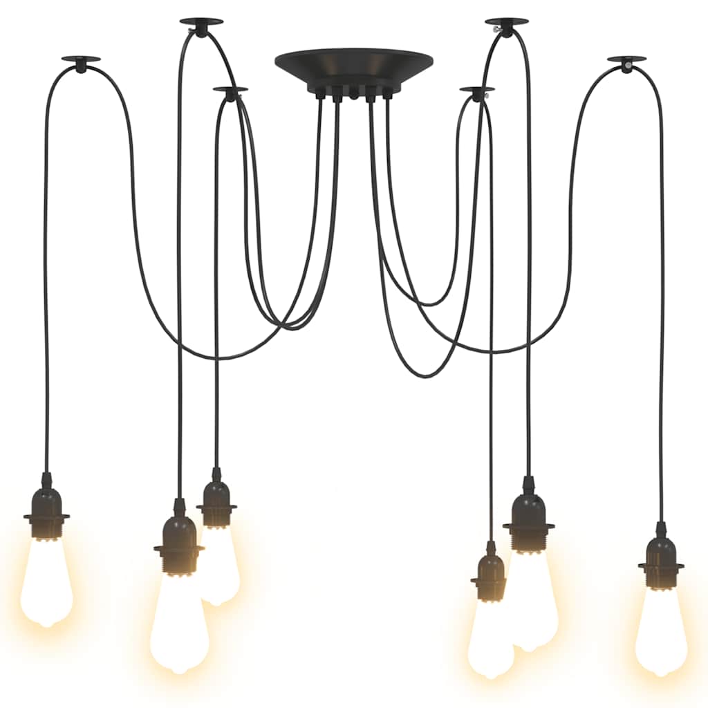 Pendellampe med 6 lampeholdere E27 svart metal