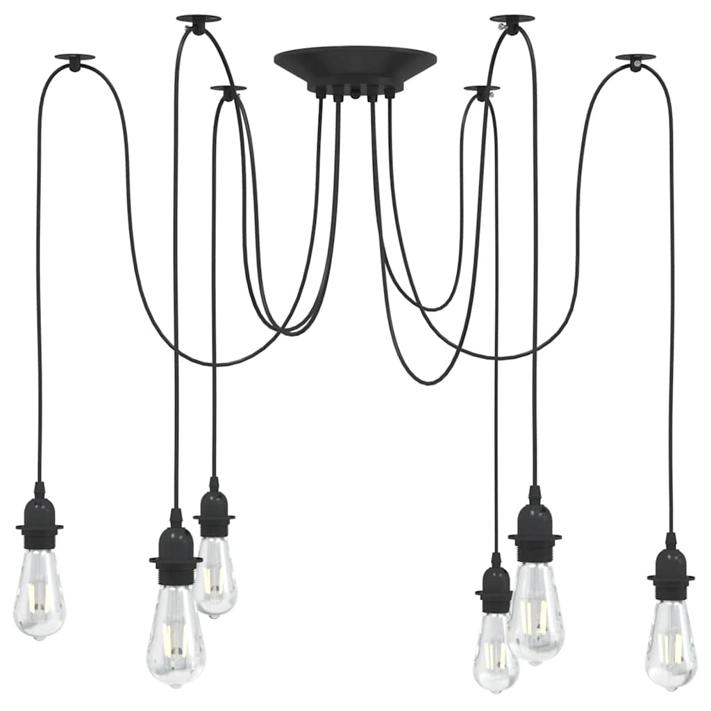 Pendellampe med 6 lampeholdere E27 svart metal