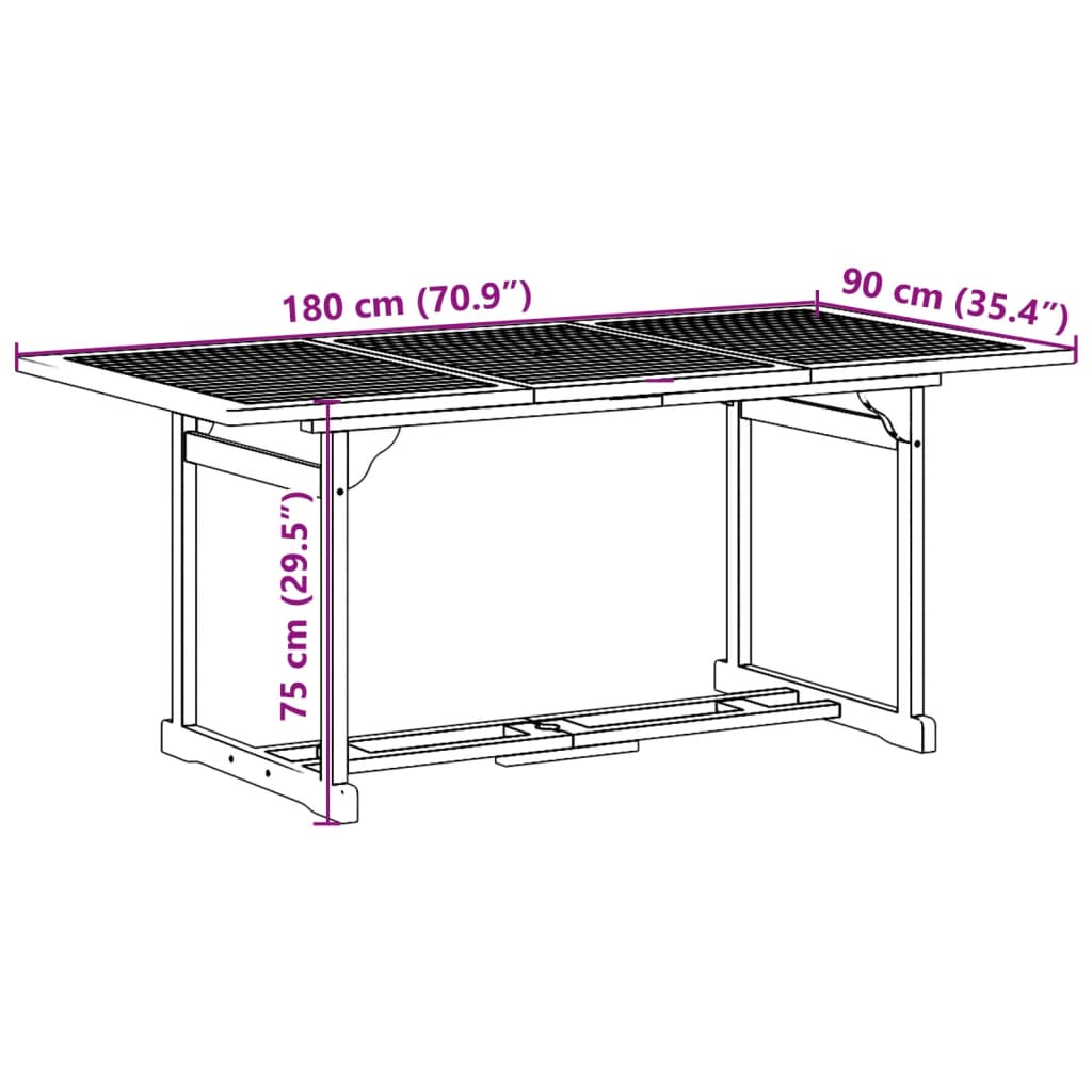 Hagespisegruppe 7 deler 180x90x75 cm heltre akasie