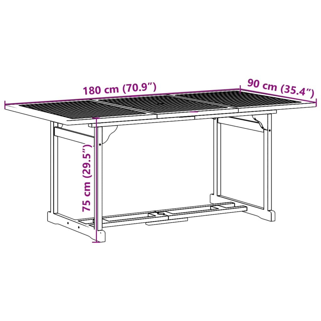 Hagespisegruppe 9 deler 180x90x75 cm heltre akasie