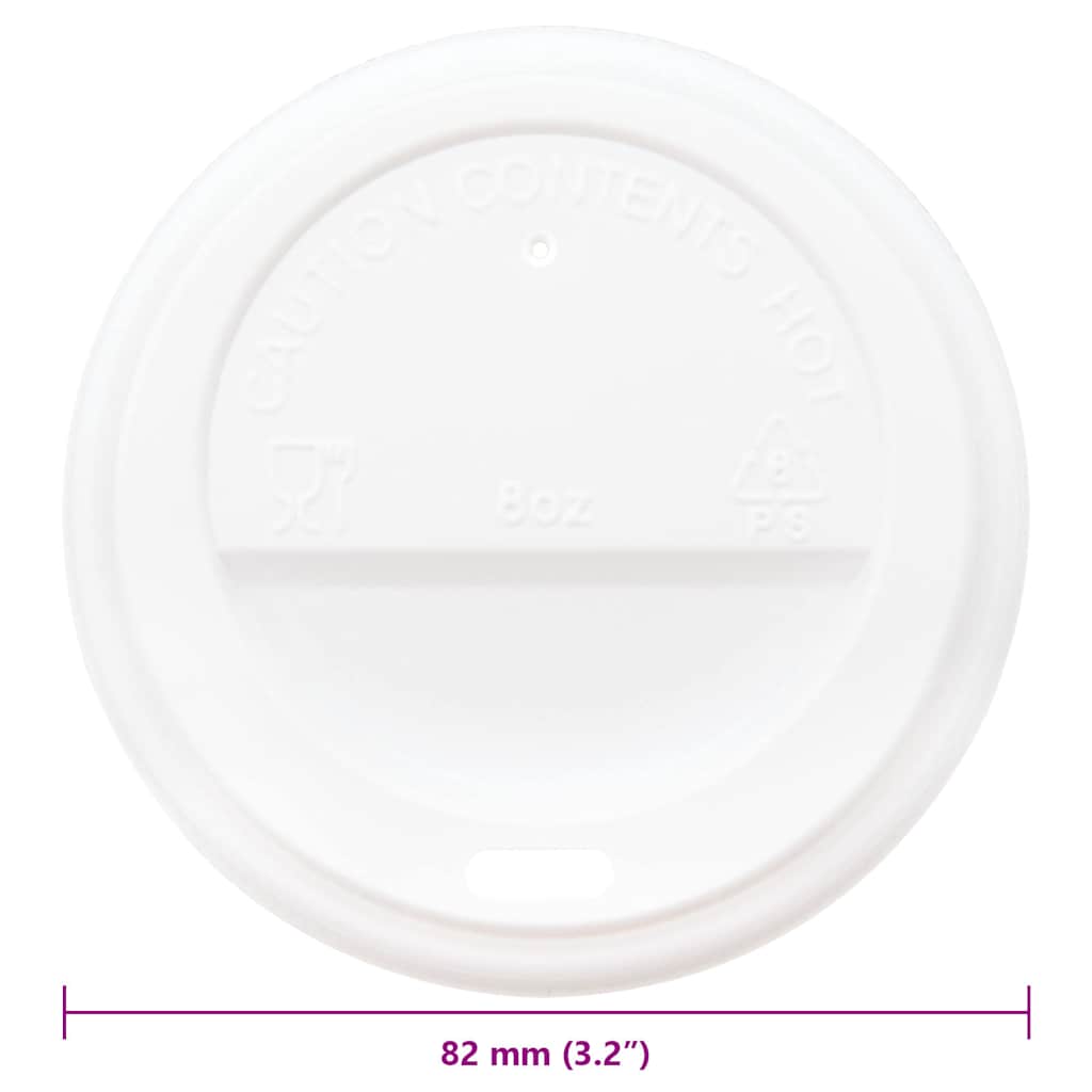 Papir kaffekopp lokk Ø80 mm 8oz 1000 stk hvit plast vidaXL