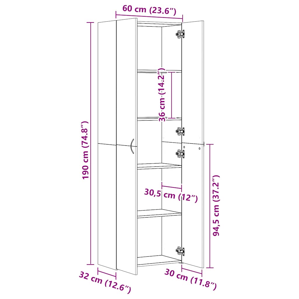 Highboard gammelt tre 60x32x190 cm konstruert tre