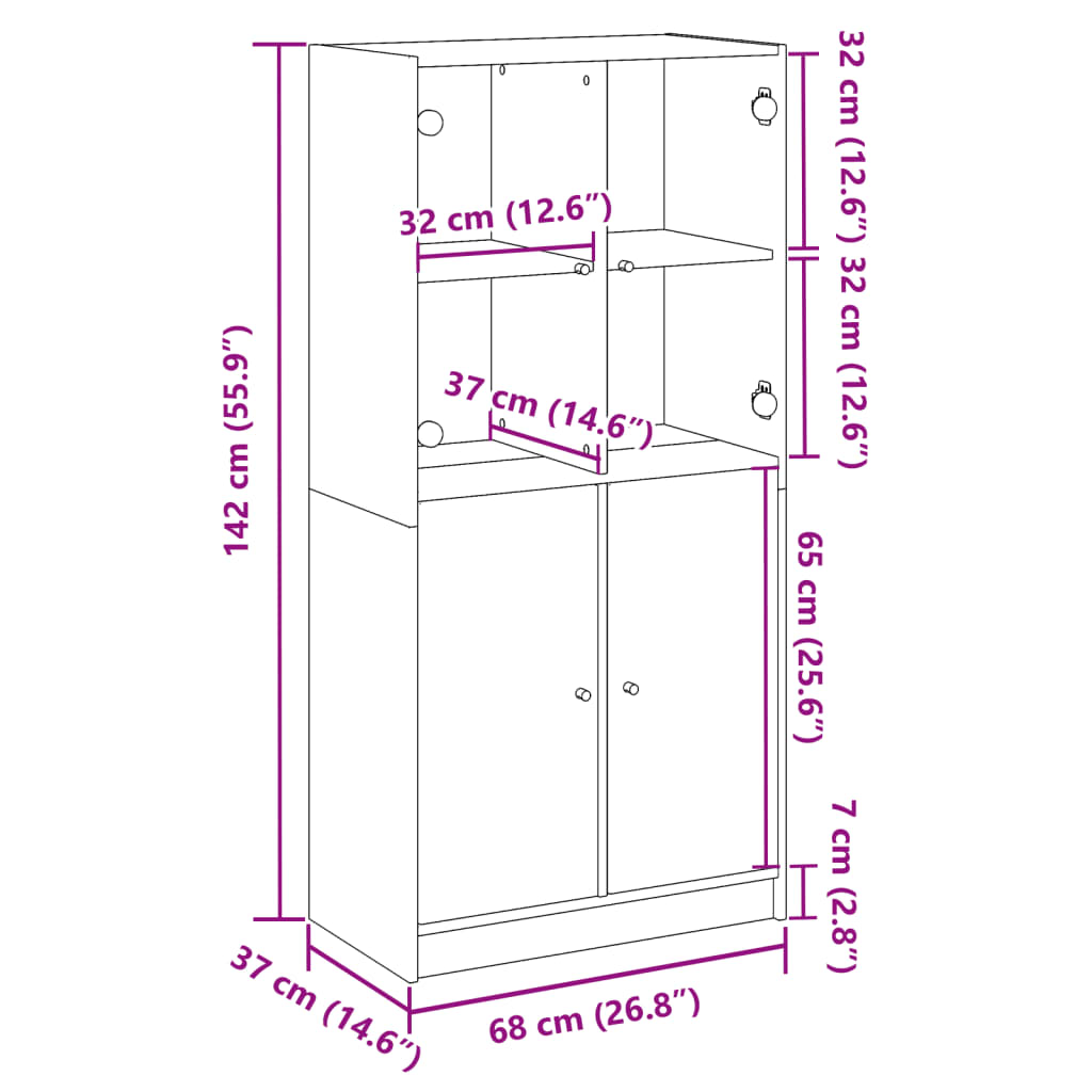 Highboard med dører gammelt tre 68x37x142 cm konstruert tre vidaXL
