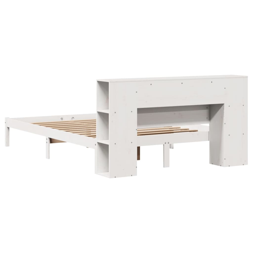Seng med bokhylle uten madrass hvit 140x190 cm heltre furu