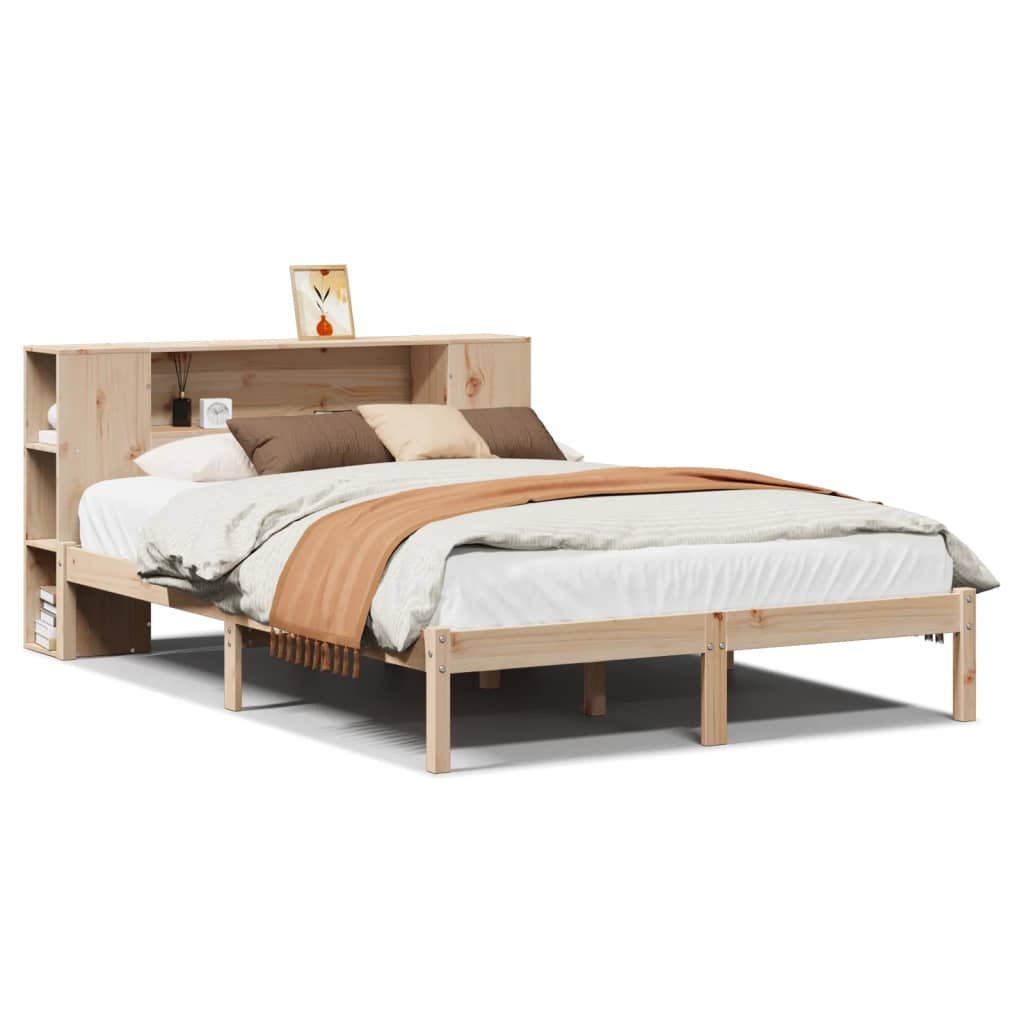 Seng med bokhylle uten madrass 160x200 cm heltre furu