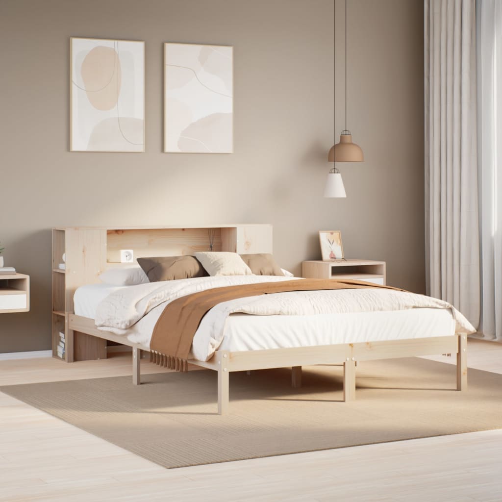 Seng med bokhylle uten madrass 160x200 cm heltre furu