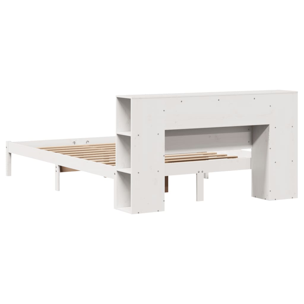 Seng med bokhylle uten madrass hvit 160x200 cm heltre furu