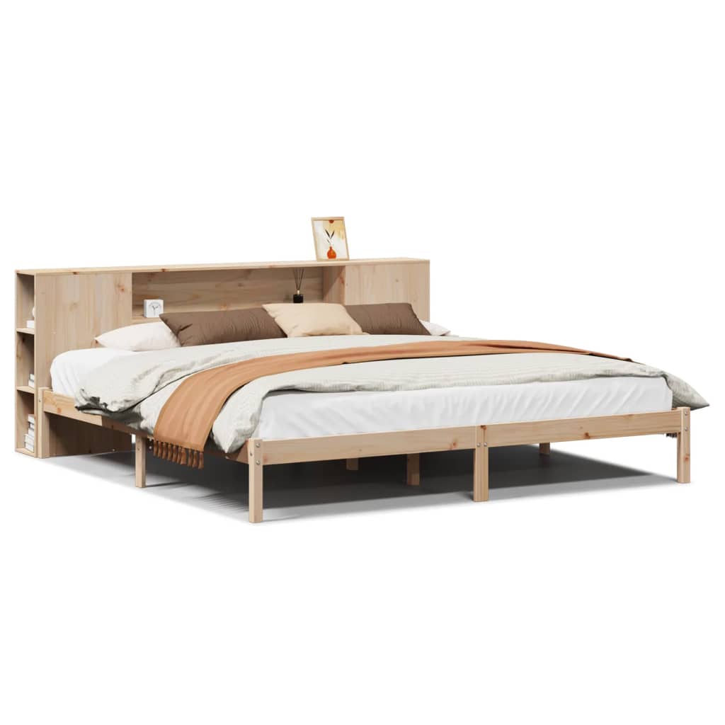 Seng med bokhylle uten madrass 180x200 cm heltre furu