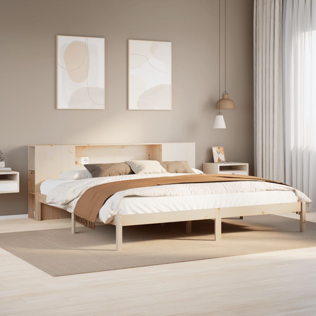 Seng med bokhylle uten madrass 180x200 cm heltre furu
