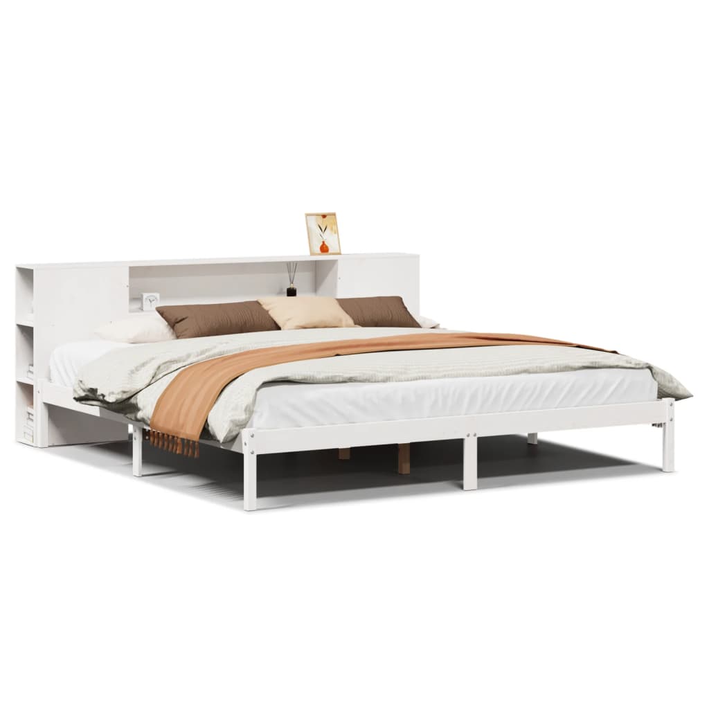 Seng med bokhylle uten madrass hvit 180x200 cm heltre furu