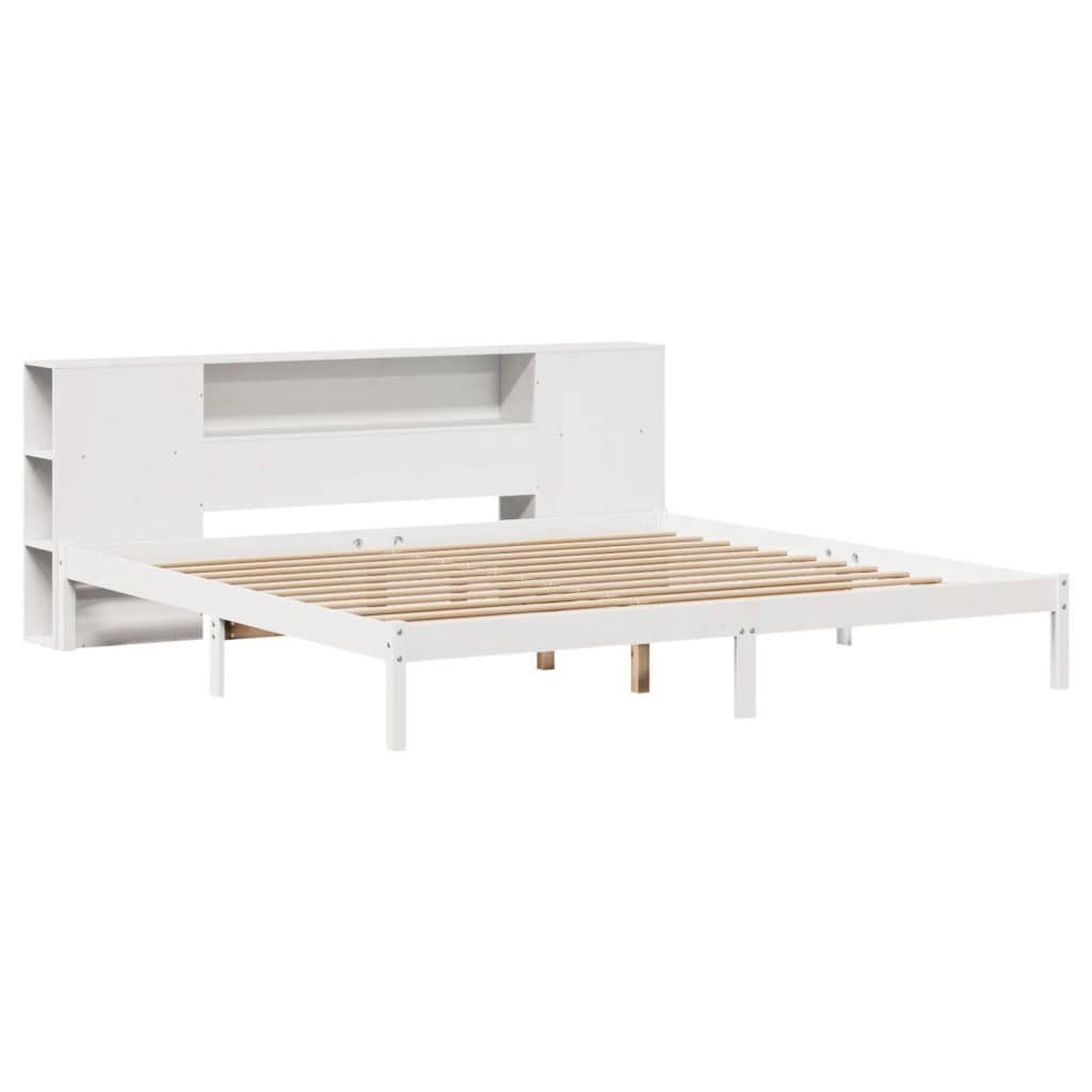 Seng med bokhylle uten madrass hvit 180x200 cm heltre furu