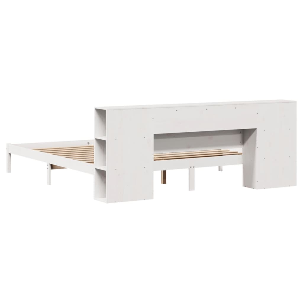 Seng med bokhylle uten madrass hvit 180x200 cm heltre furu
