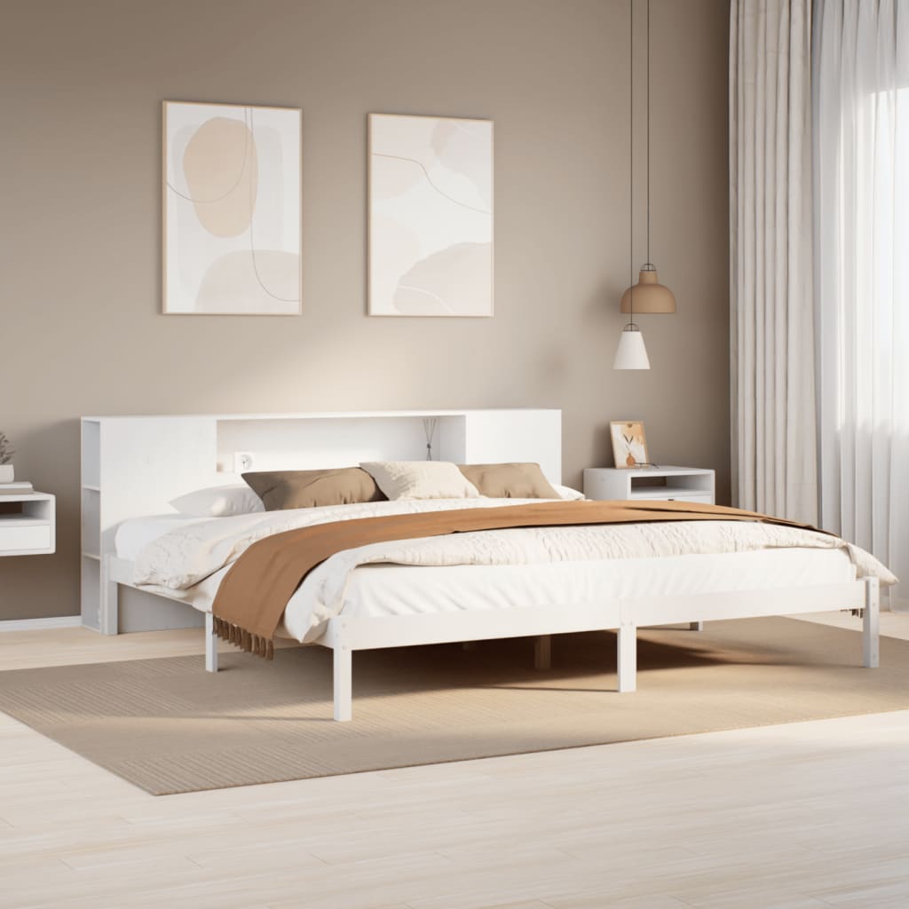 Seng med bokhylle uten madrass hvit 180x200 cm heltre furu