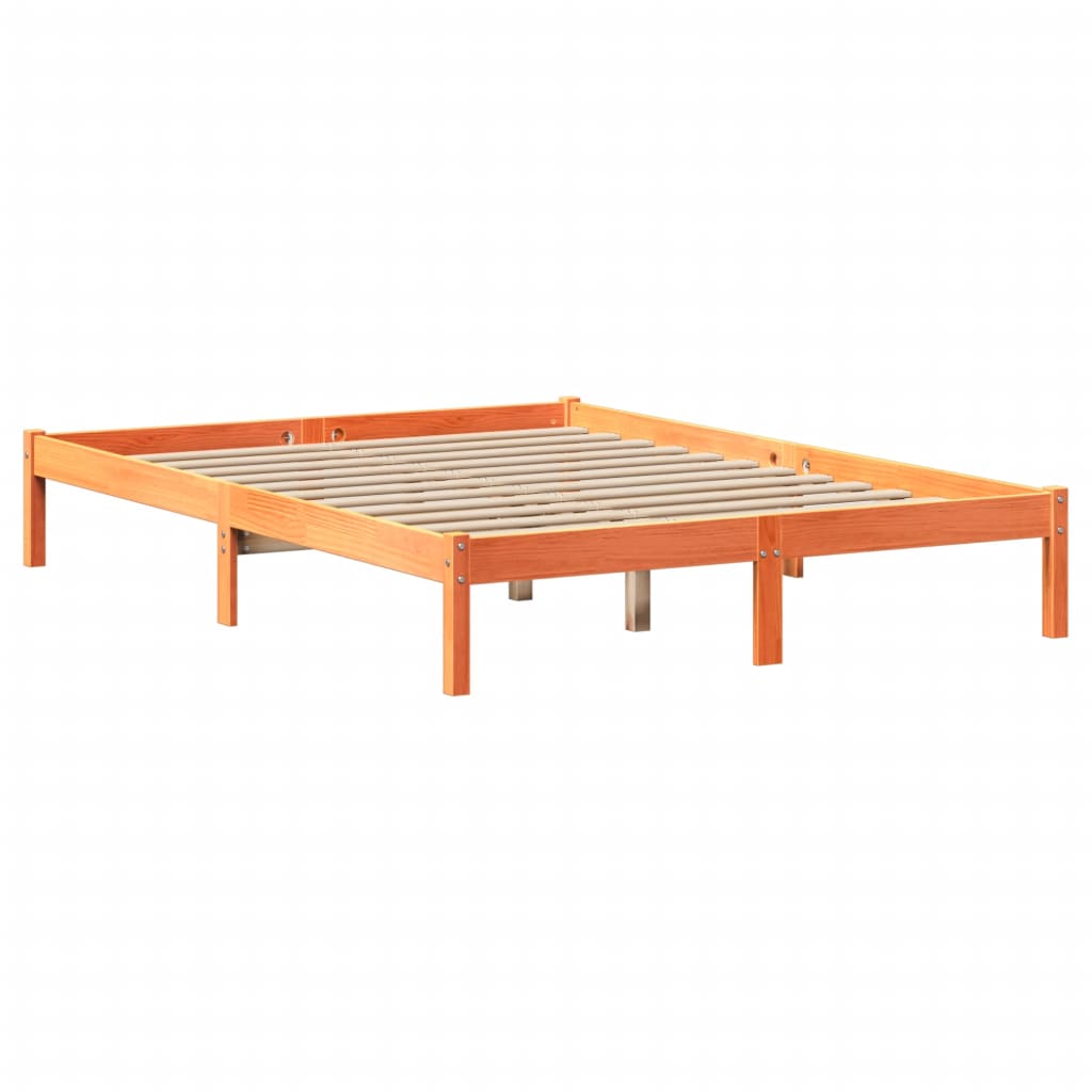 Seng med bokhylle uten madrass voksbrun 135x190 cm heltre furu