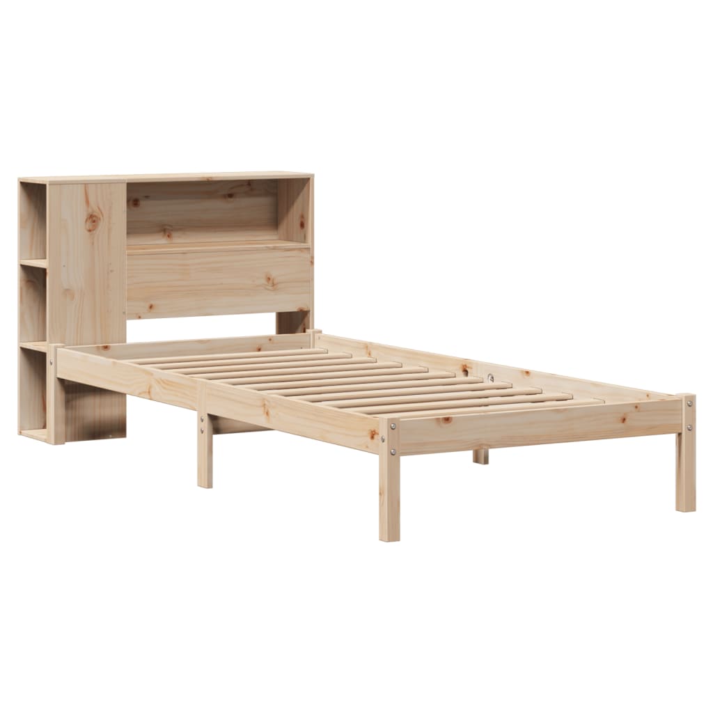 Seng med bokhylle uten madrass 75x190 cm heltre furu