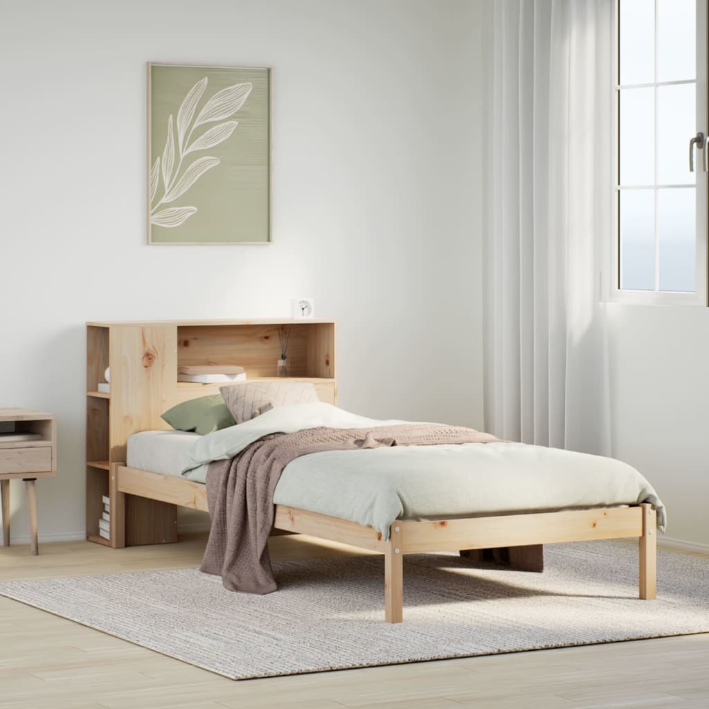 Seng med bokhylle uten madrass 75x190 cm heltre furu