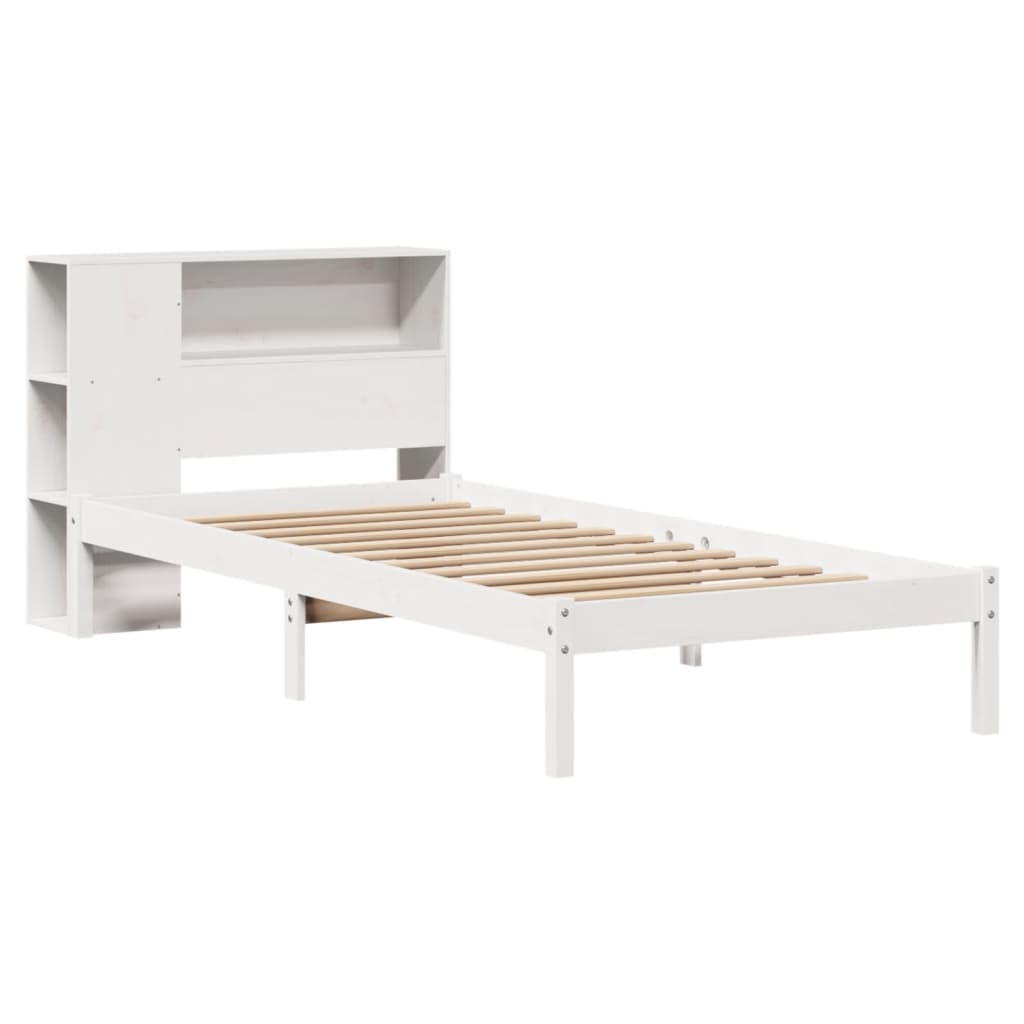 Seng med bokhylle uten madrass hvit 75x190 cm heltre furu