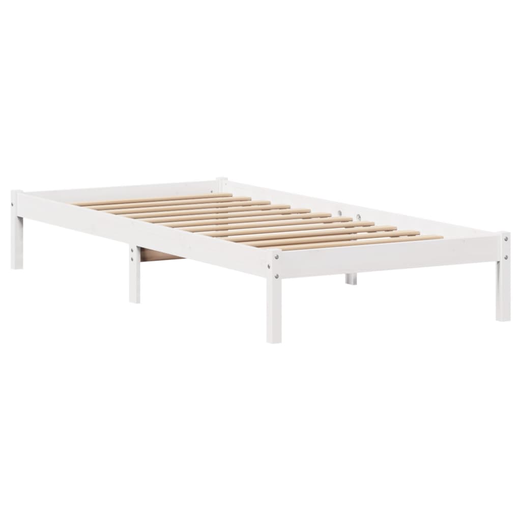 Seng med bokhylle uten madrass hvit 75x190 cm heltre furu