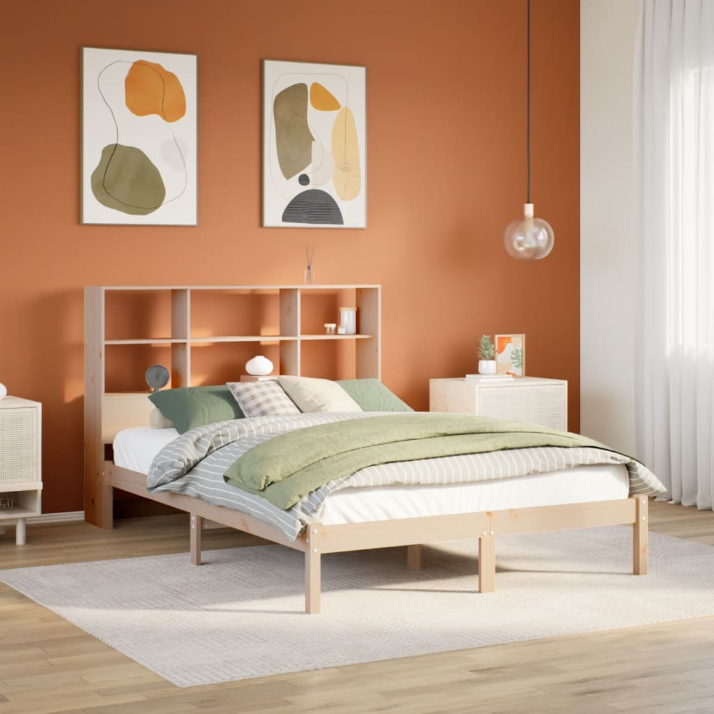 Seng med bokhylle uten madrass 140x190 cm heltre furu