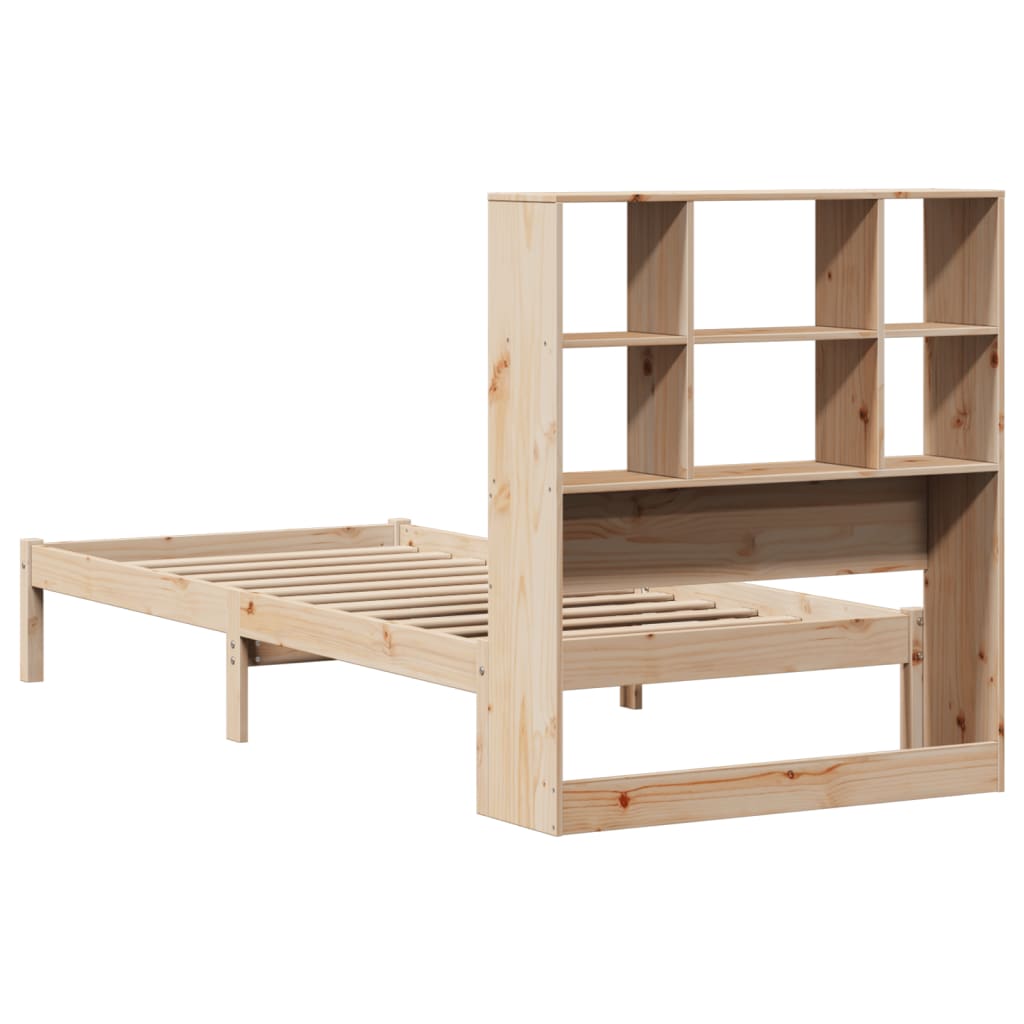 Seng med bokhylle uten madrass 100x200 cm heltre furu