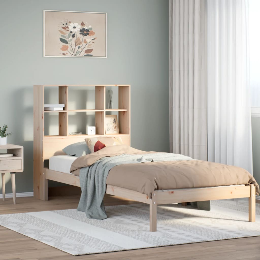 Seng med bokhylle uten madrass 100x200 cm heltre furu
