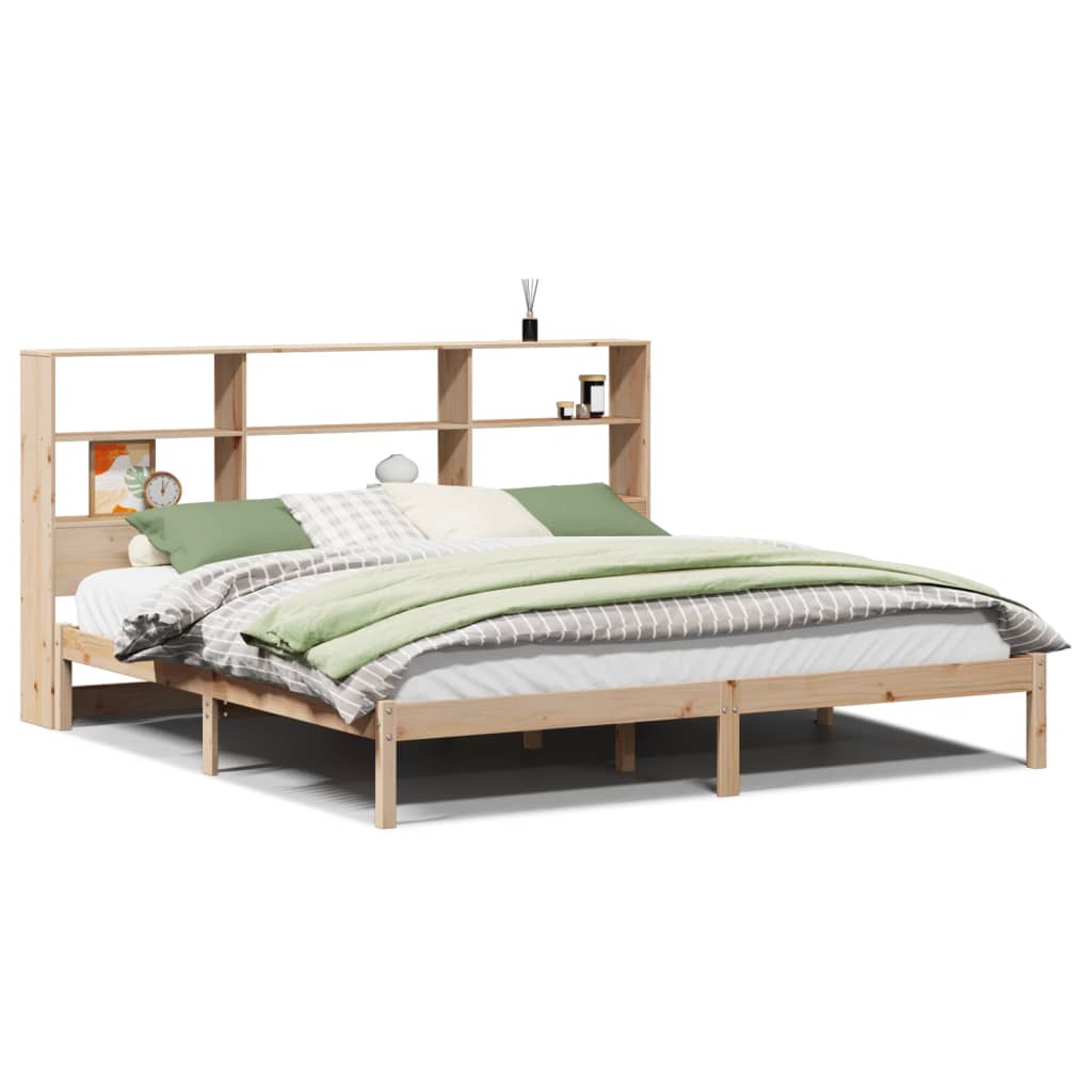 Seng med bokhylle uten madrass 180x200 cm heltre furu