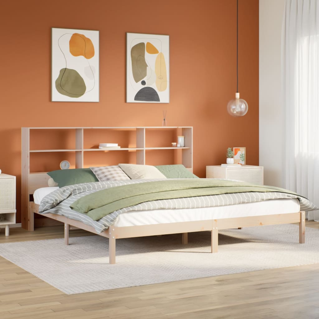 Seng med bokhylle uten madrass 180x200 cm heltre furu