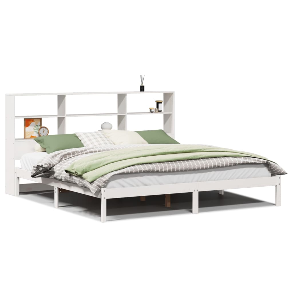 Seng med bokhylle uten madrass hvit 180x200 cm heltre furu