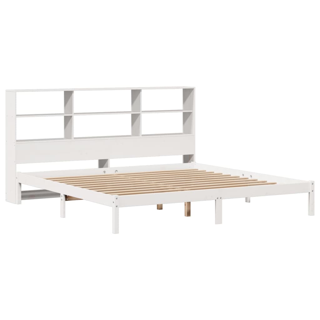 Seng med bokhylle uten madrass hvit 180x200 cm heltre furu
