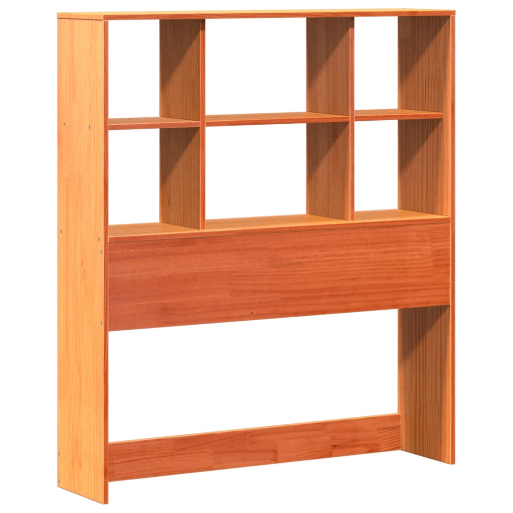 Seng med bokhylle uten madrass voksbrun 75x190 cm heltre furu