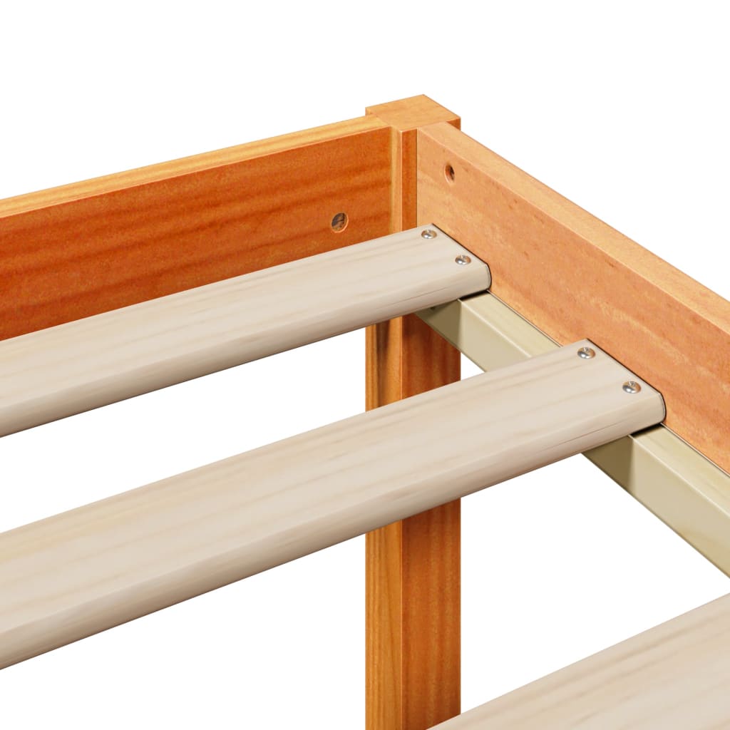 Seng med bokhylle uten madrass voksbrun 135x190 cm heltre furu