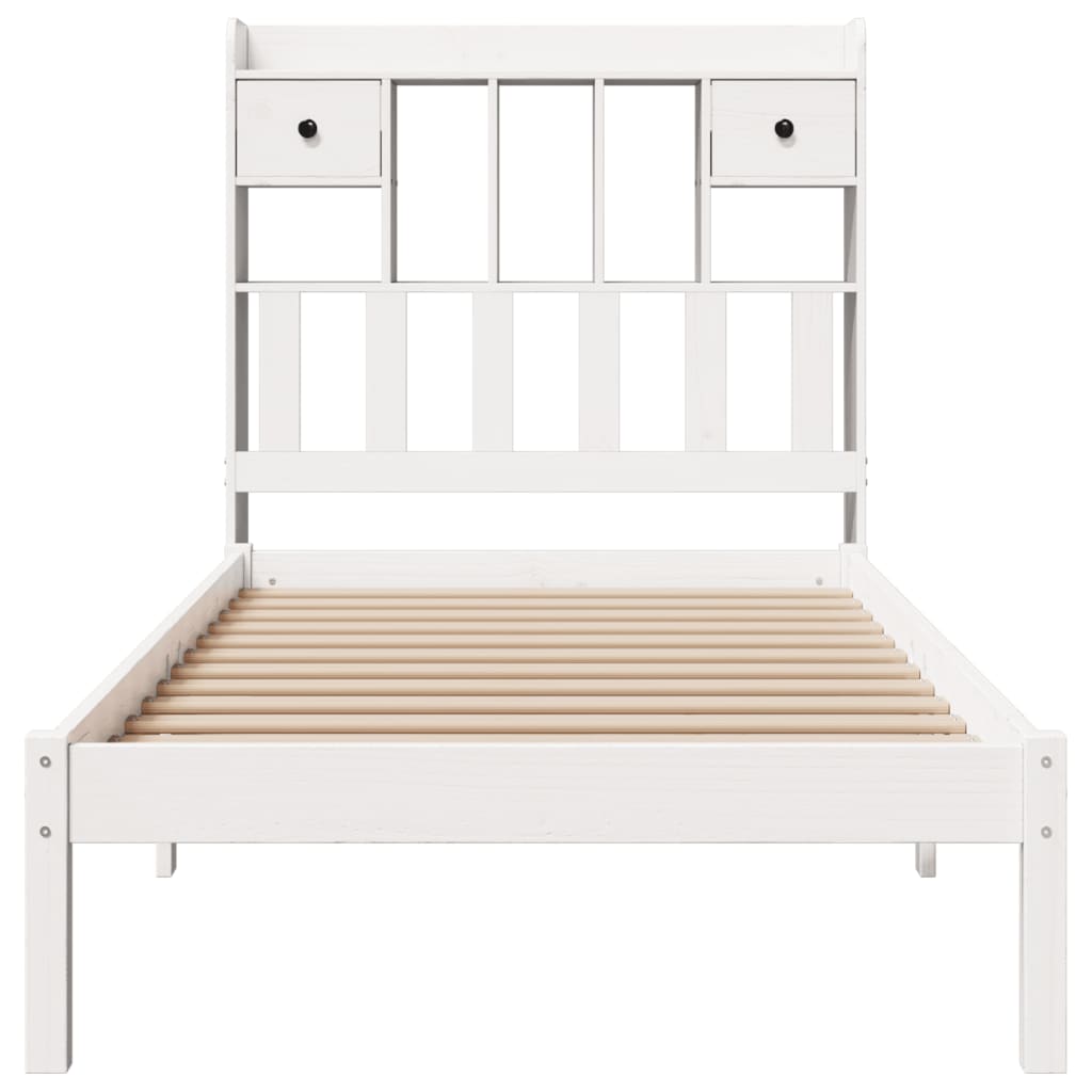 Seng med bokhylle uten madrass hvit 75x190 cm heltre furu