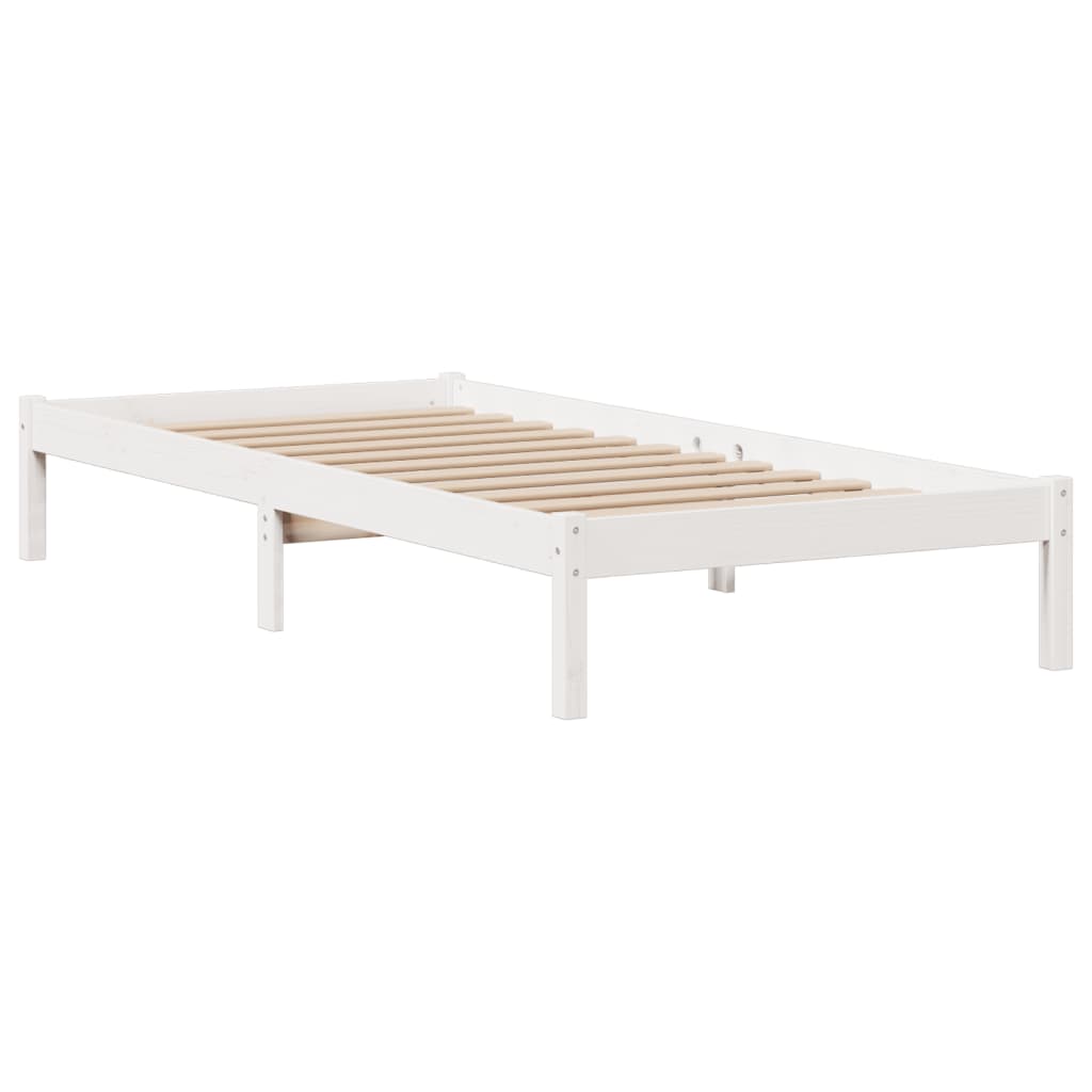 Seng med bokhylle uten madrass hvit 75x190 cm heltre furu