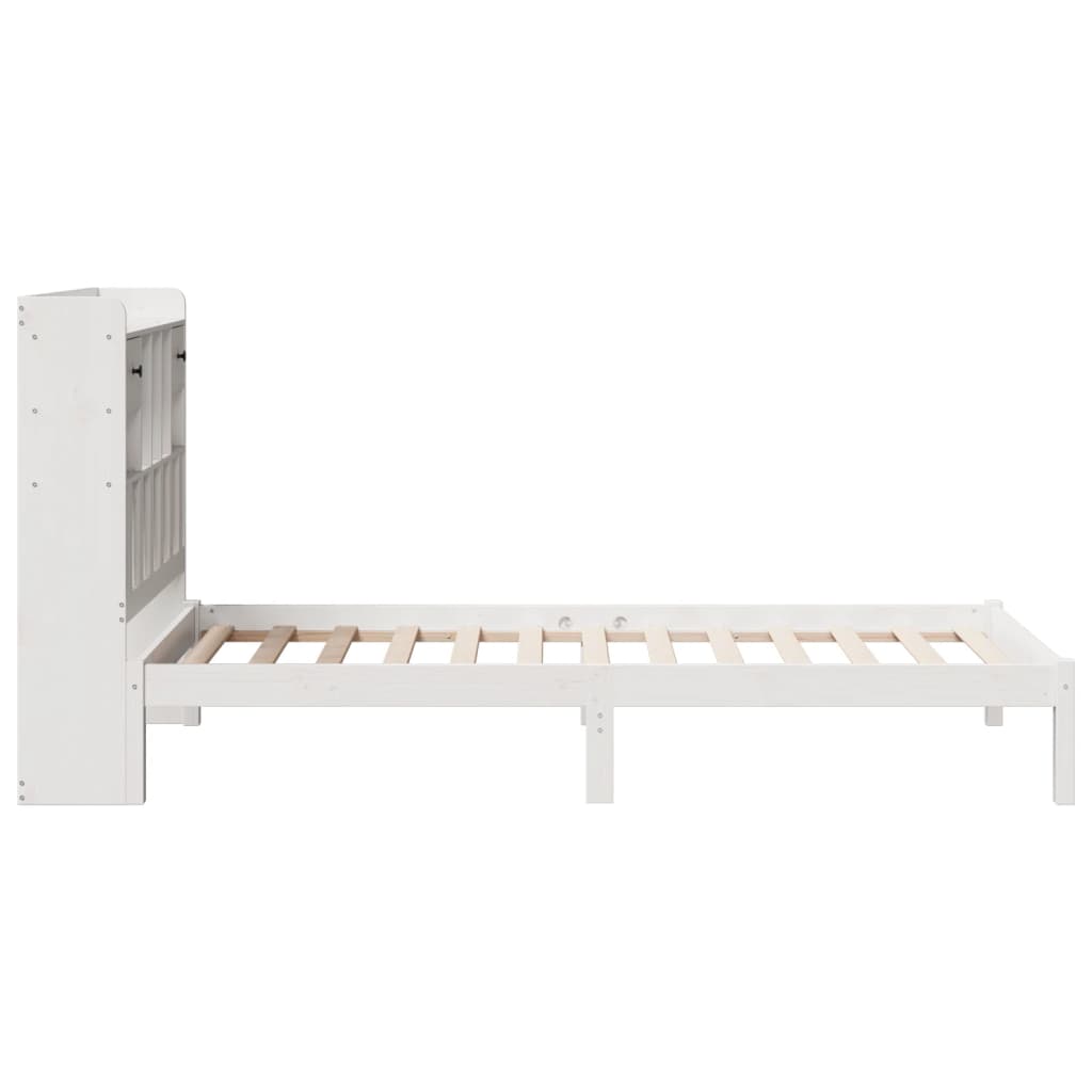Seng med bokhylle uten madrass hvit 75x190 cm heltre furu