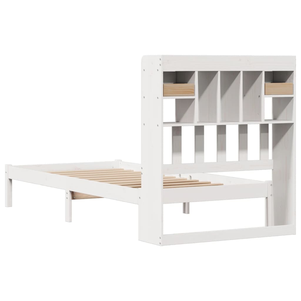 Seng med bokhylle uten madrass hvit 75x190 cm heltre furu