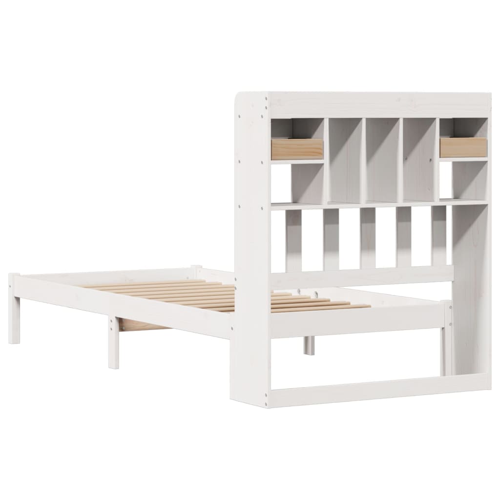 Seng med bokhylle uten madrass hvit 90x190 cm heltre furu