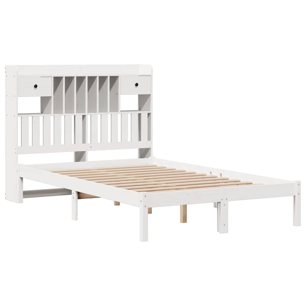 Seng med bokhylle uten madrass hvit 135x190 cm heltre furu