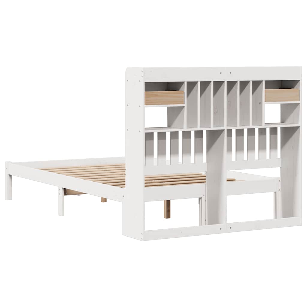 Seng med bokhylle uten madrass hvit 135x190 cm heltre furu