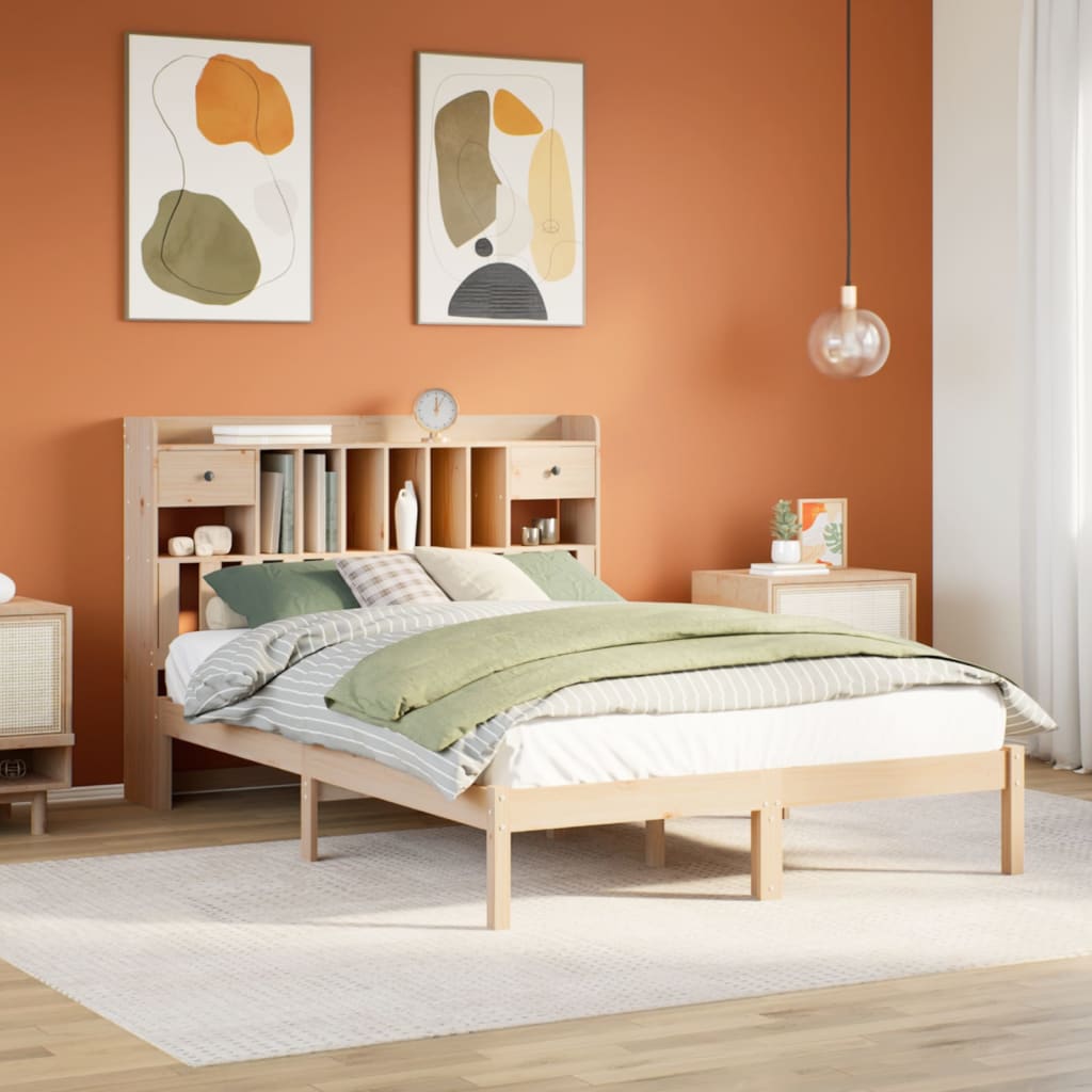 Seng med bokhylle uten madrass 140x190 cm heltre furu