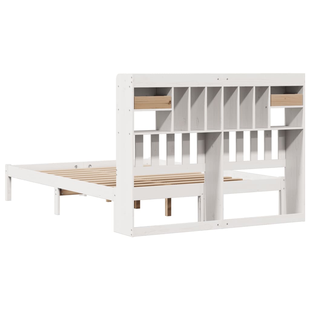 Seng med bokhylle uten madrass hvit 140x190 cm heltre furu