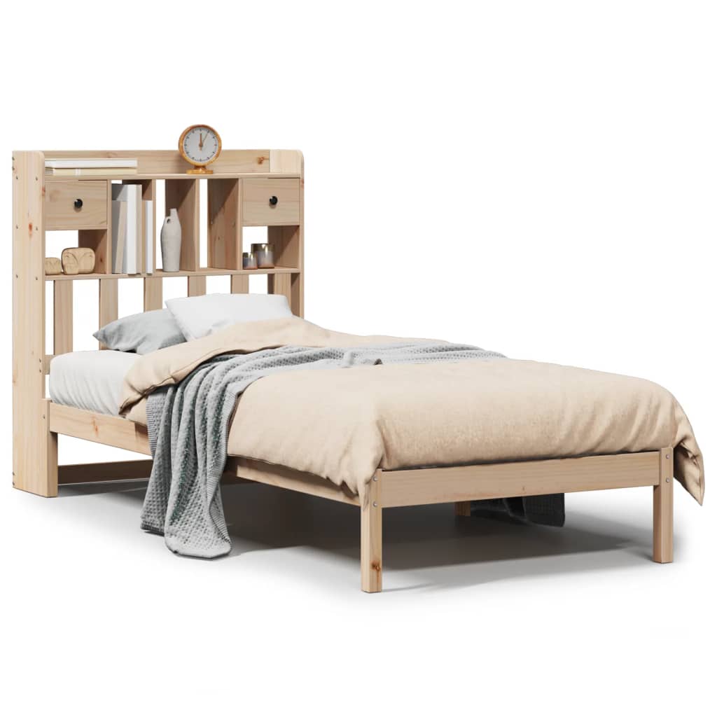 Seng med bokhylle uten madrass 90x200 cm heltre furu