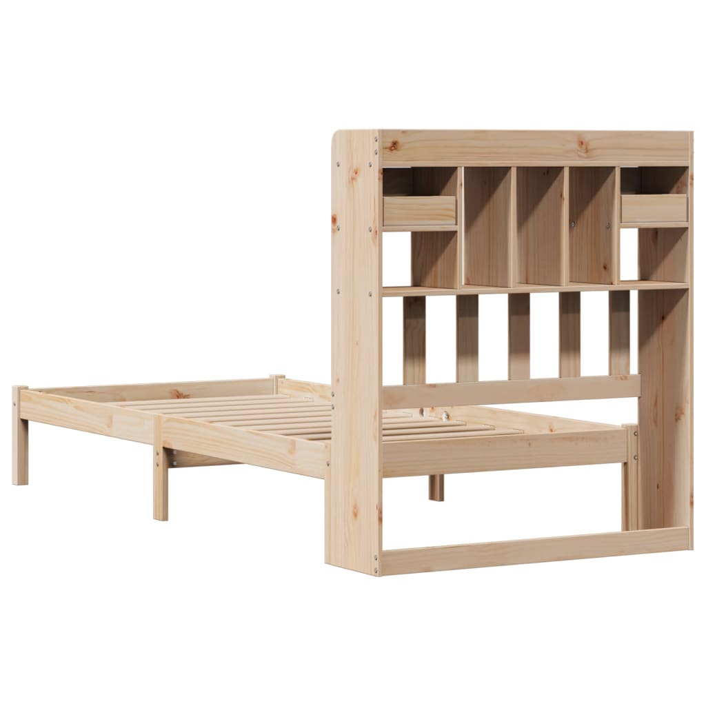 Seng med bokhylle uten madrass 90x200 cm heltre furu