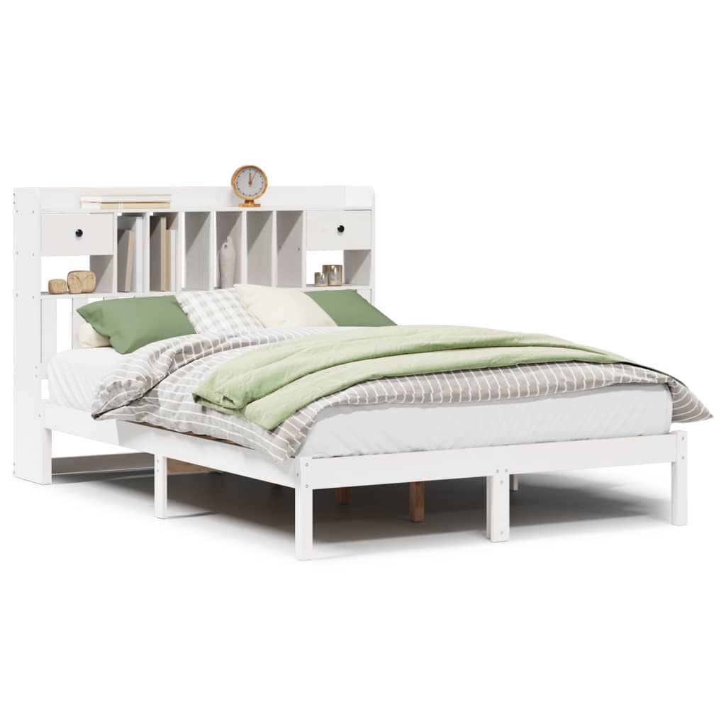 Seng med bokhylle uten madrass hvit 160x200 cm heltre furu