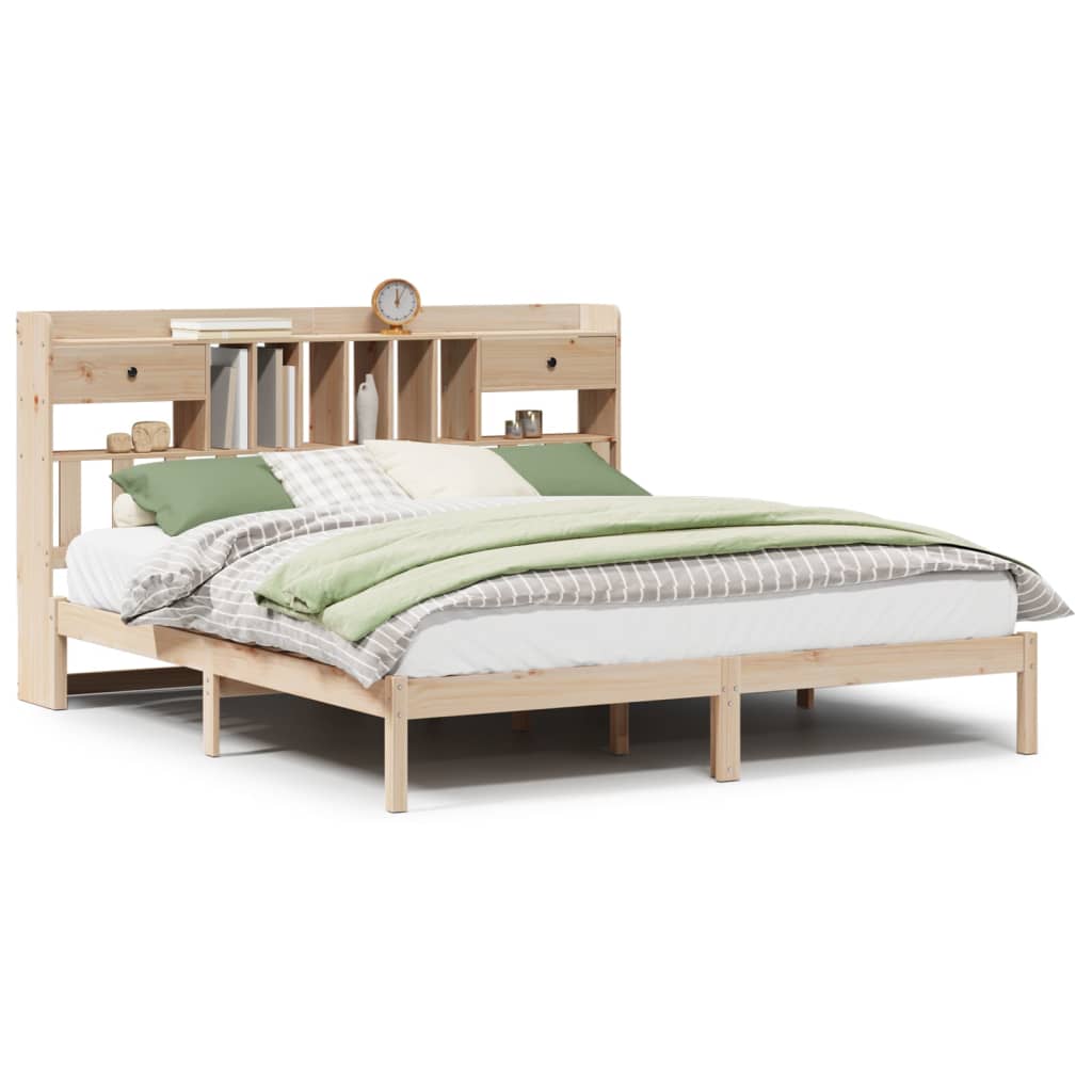 Seng med bokhylle uten madrass 180x200 cm heltre furu