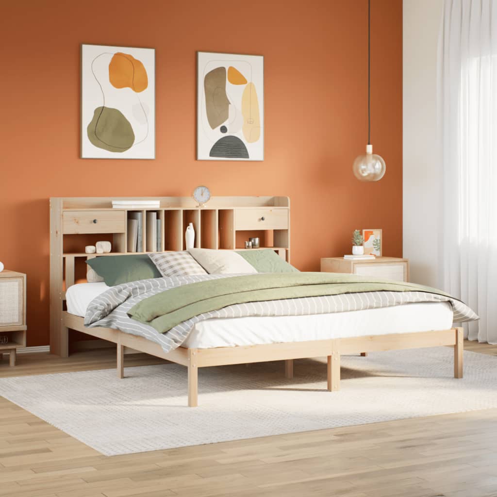 Seng med bokhylle uten madrass 180x200 cm heltre furu