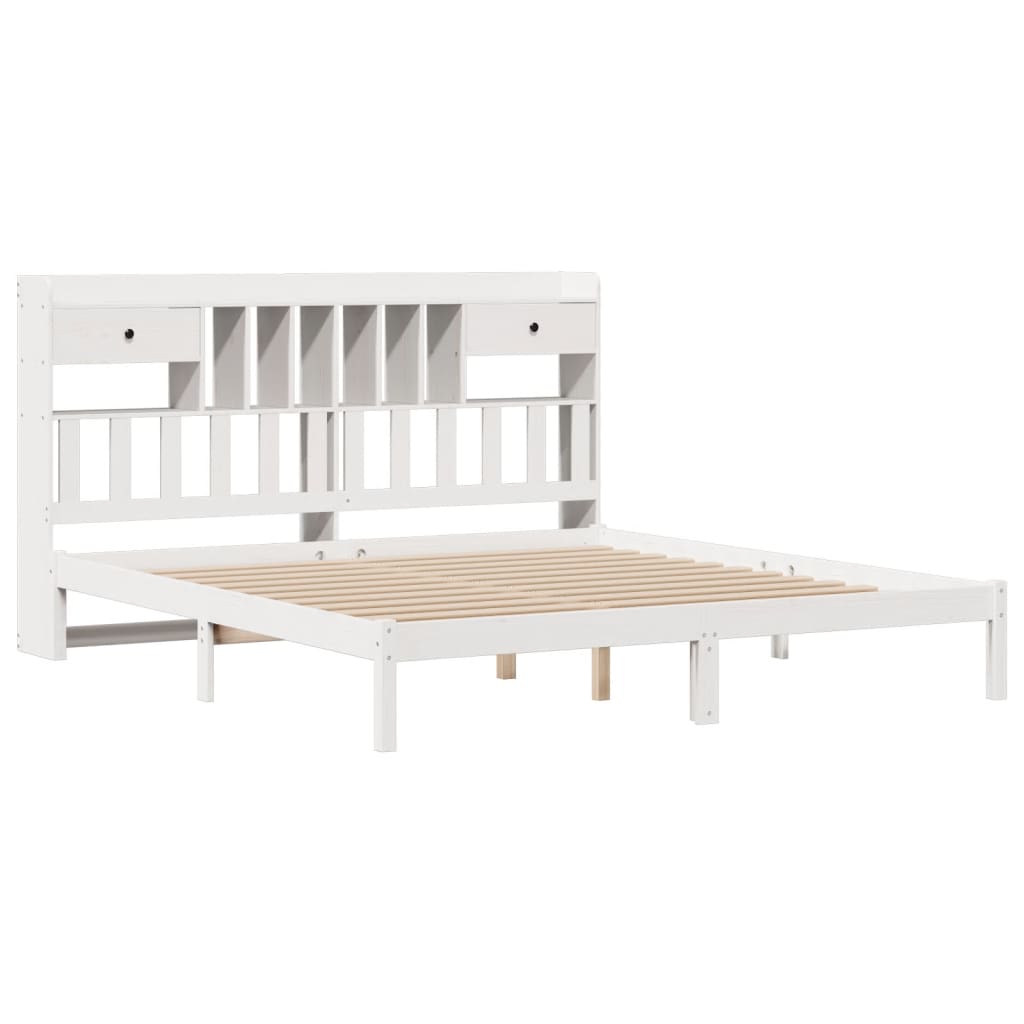 Seng med bokhylle uten madrass hvit 180x200 cm heltre furu