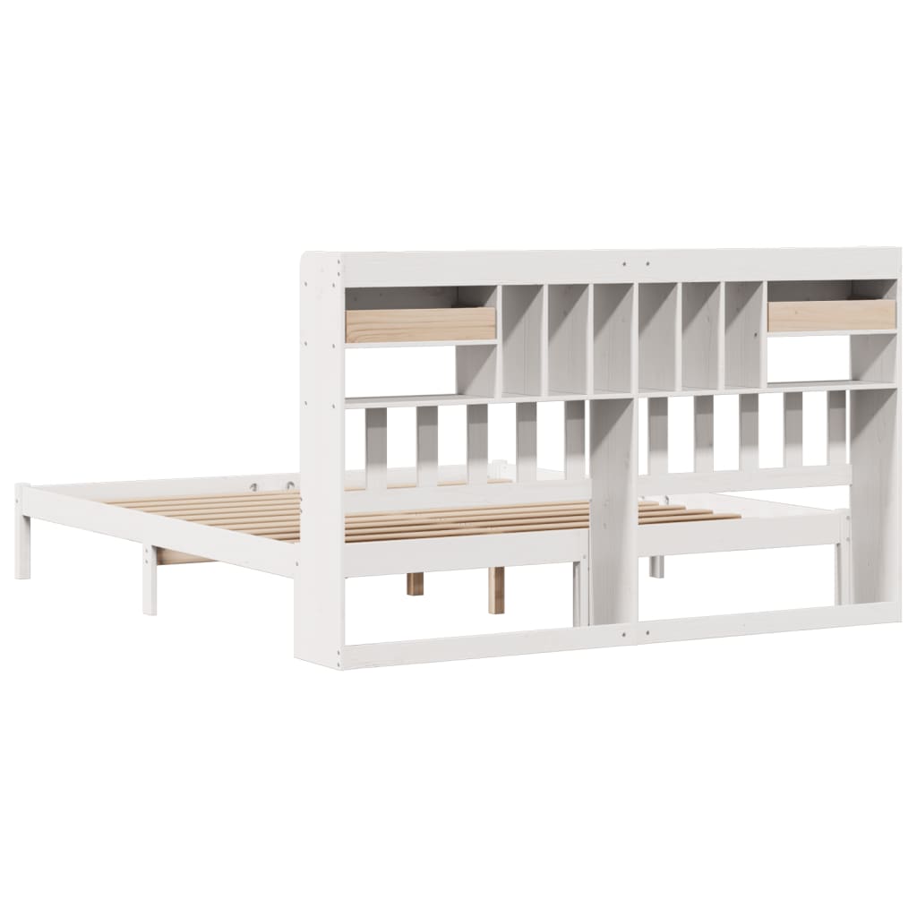 Seng med bokhylle uten madrass hvit 180x200 cm heltre furu