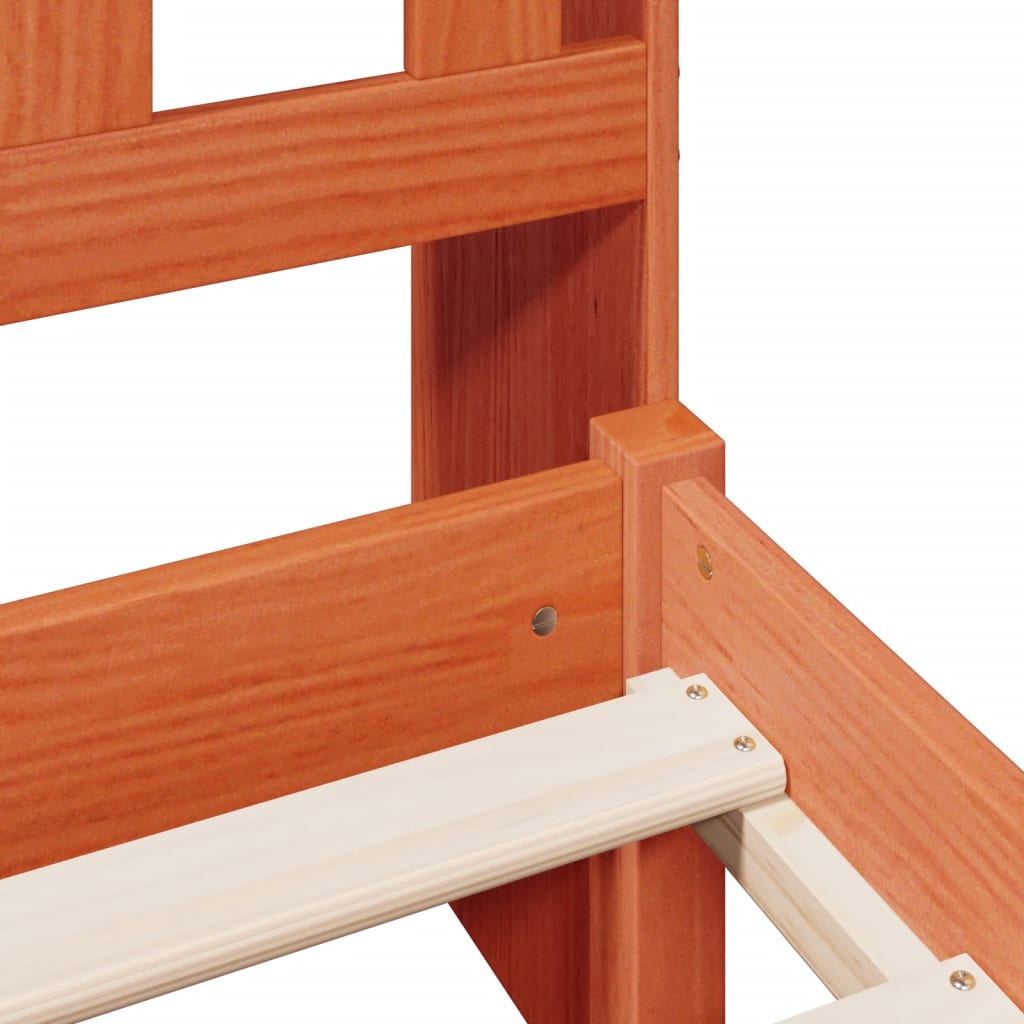 Seng med bokhylle uten madrass voksbrun 75x190 cm heltre furu