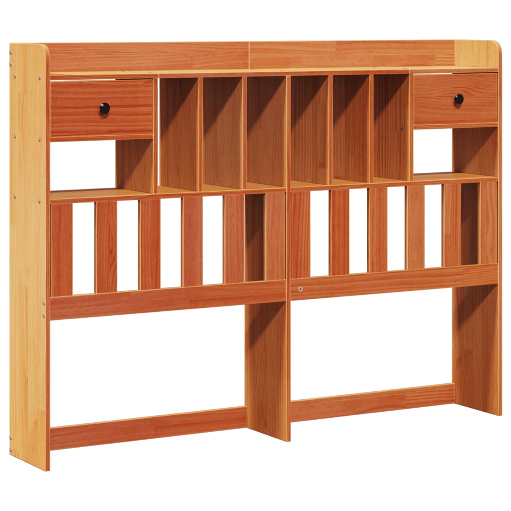 Seng med bokhylle uten madrass voksbrun 140x190 cm heltre furu