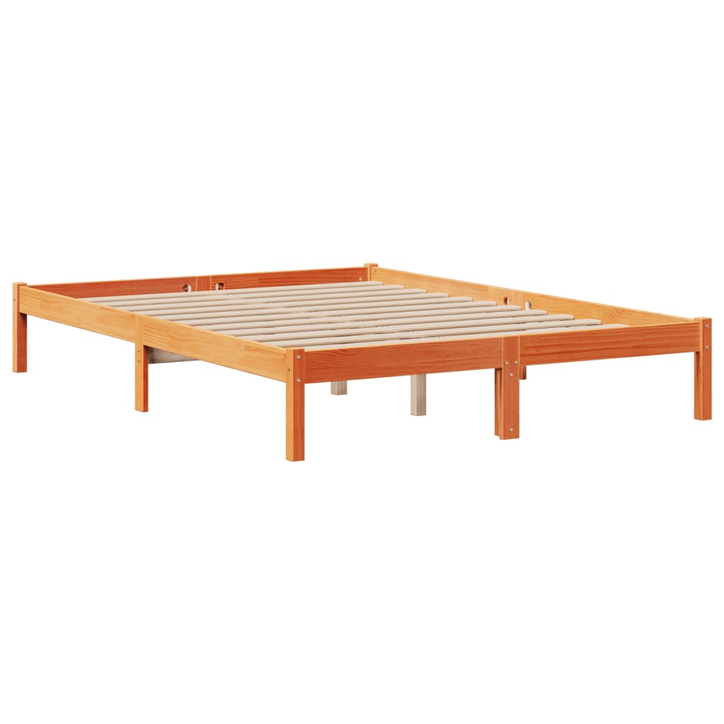 Seng med bokhylle uten madrass voksbrun 150x200 cm heltre furu
